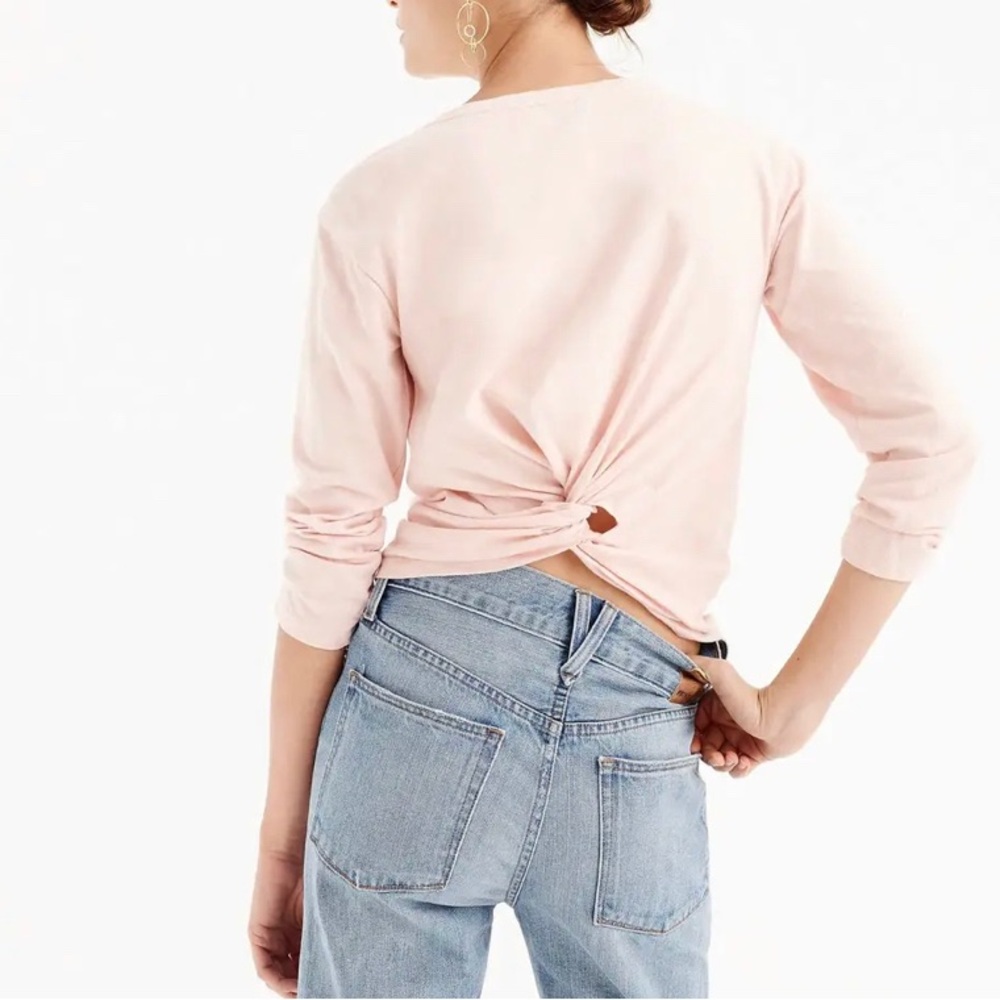J CREW M L Top TWIST BACK TEE Long Sleeve T Shirt Cotton Light Shell NWT